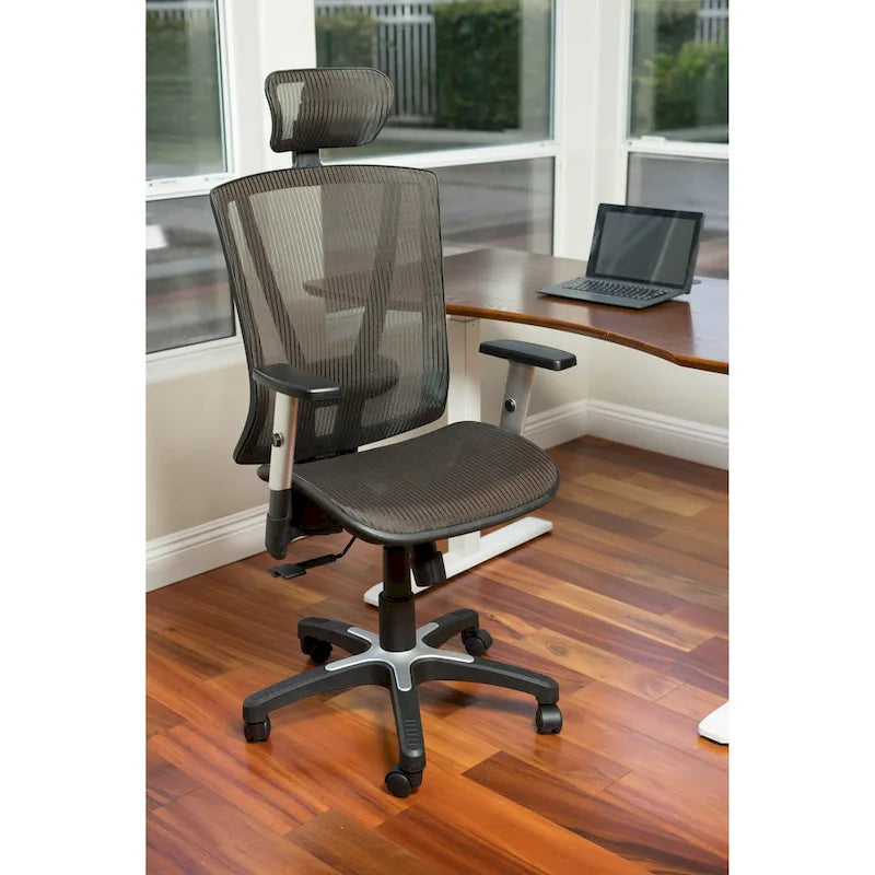 ErgoMax Office Fully Meshed Ergonomic Height Adjustable Brown Office Chair w/Armrests & Headrest, 52 Inch Max Height