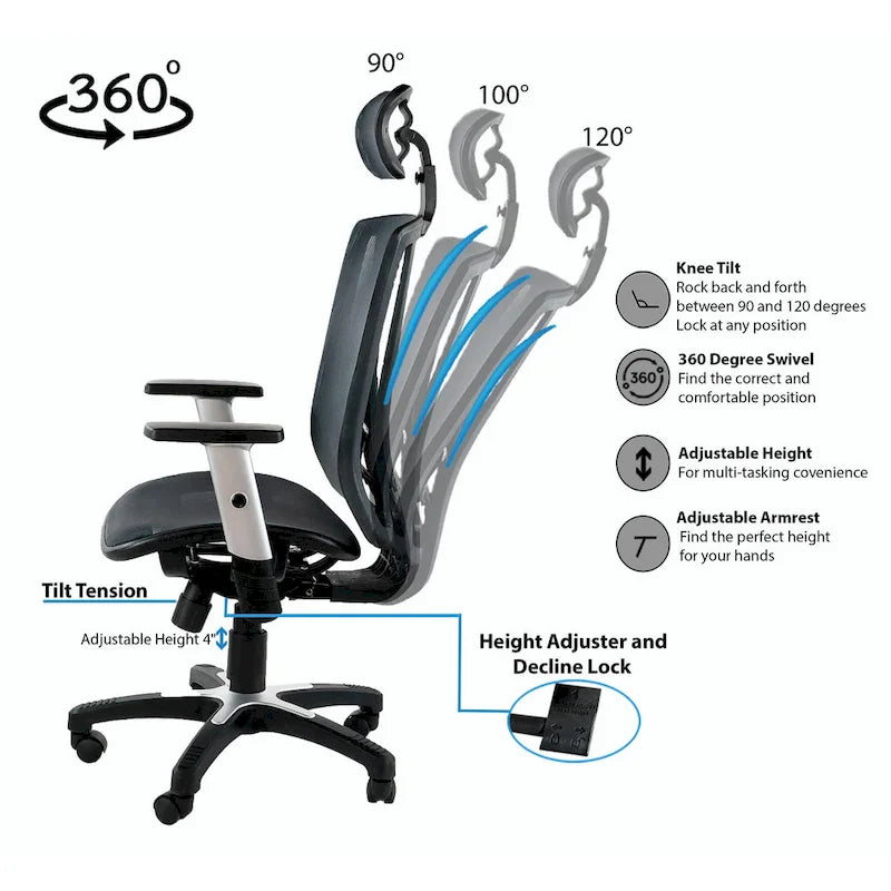 ErgoMax Office Fully Meshed Ergonomic Height Adjustable Brown Office Chair w/Armrests & Headrest, 52 Inch Max Height