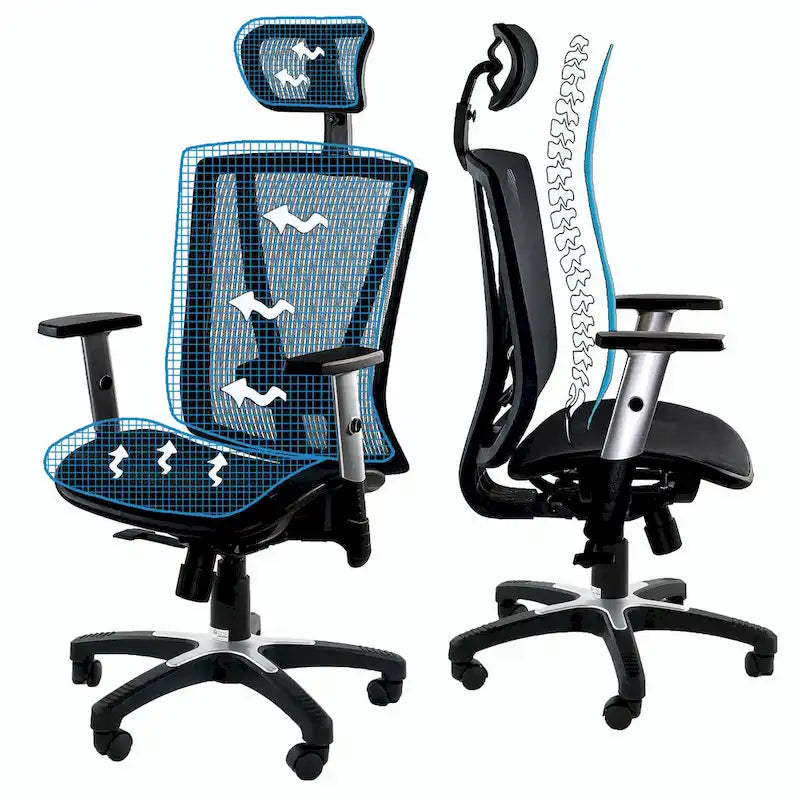 ErgoMax Office Fully Meshed Ergonomic Height Adjustable Brown Office Chair w/Armrests & Headrest, 52 Inch Max Height