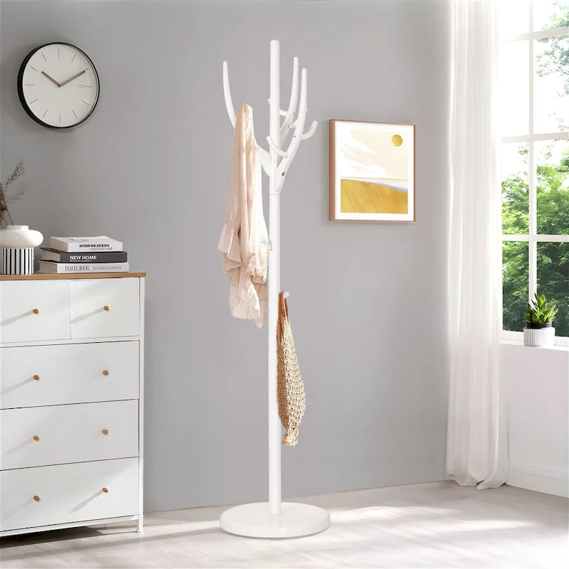 Adjustable Tree-branch Coat Rack Freestanding, Rubberwood Coat Tree - 16.54Dia. x 71.65H