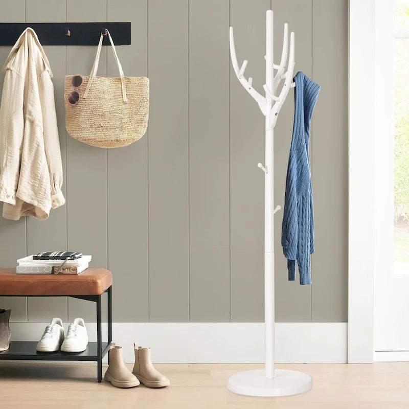Adjustable Tree-branch Coat Rack Freestanding, Rubberwood Coat Tree - 16.54Dia. x 71.65H