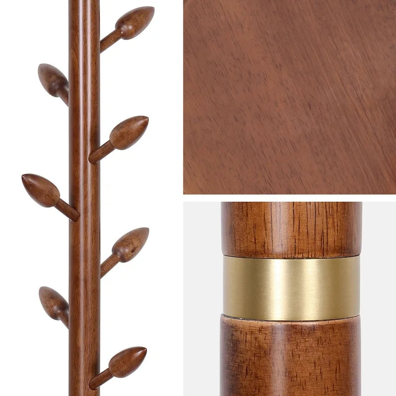 Rubberwood Freestanding Coat Rack, Coat Tree with 8 Bud-shaped Hooks - 15.75Dia. x 72.44H