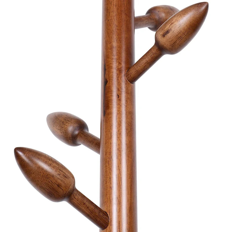 Rubberwood Freestanding Coat Rack, Coat Tree with 8 Bud-shaped Hooks - 15.75Dia. x 72.44H