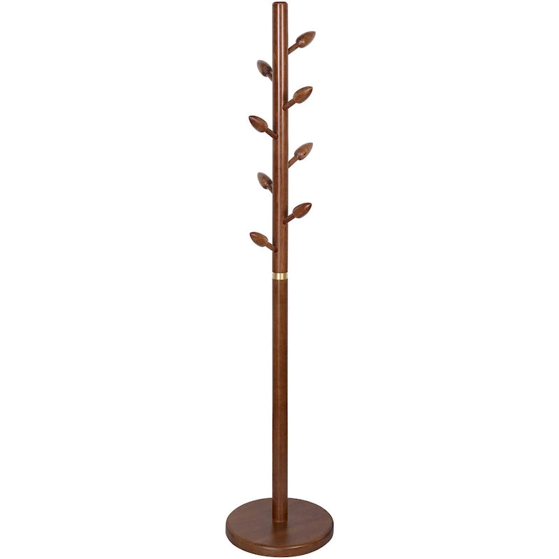 Rubberwood Freestanding Coat Rack, Coat Tree with 8 Bud-shaped Hooks - 15.75Dia. x 72.44H
