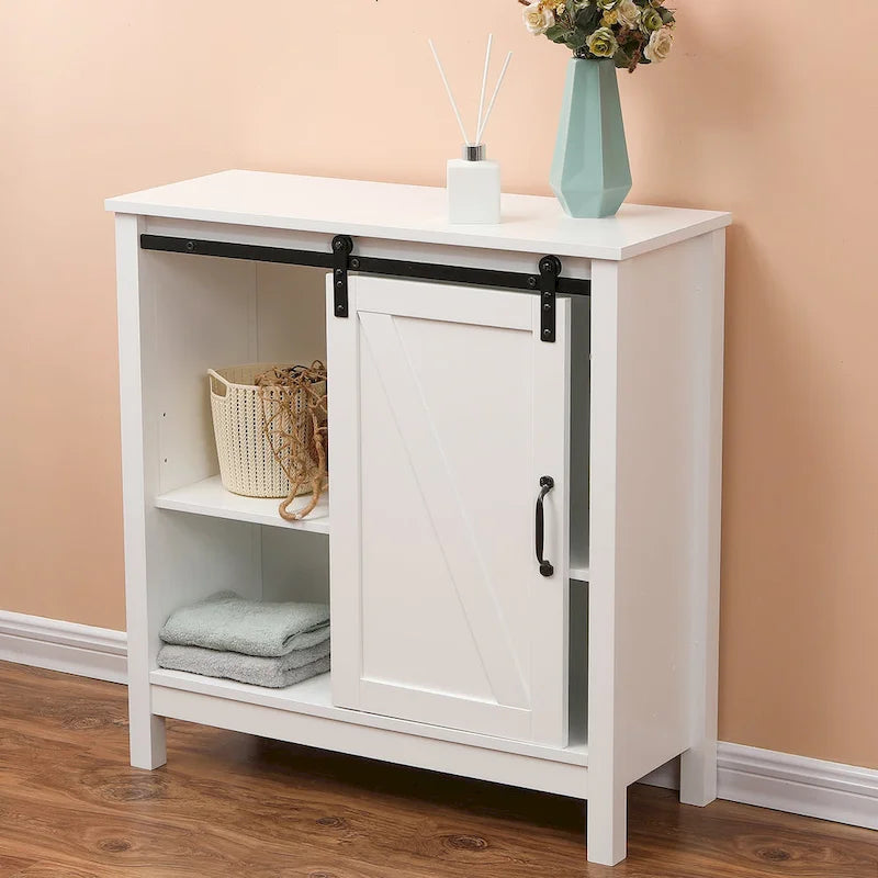 Farmhouse White MDF Wood Bathroom Storage Cabinet