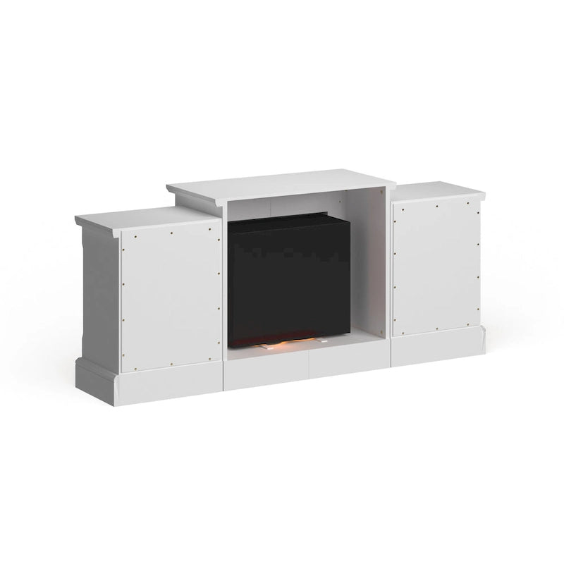 SEI Furniture Remote Controlled LED Electric Fireplace with Mantel in White Stone and Storage