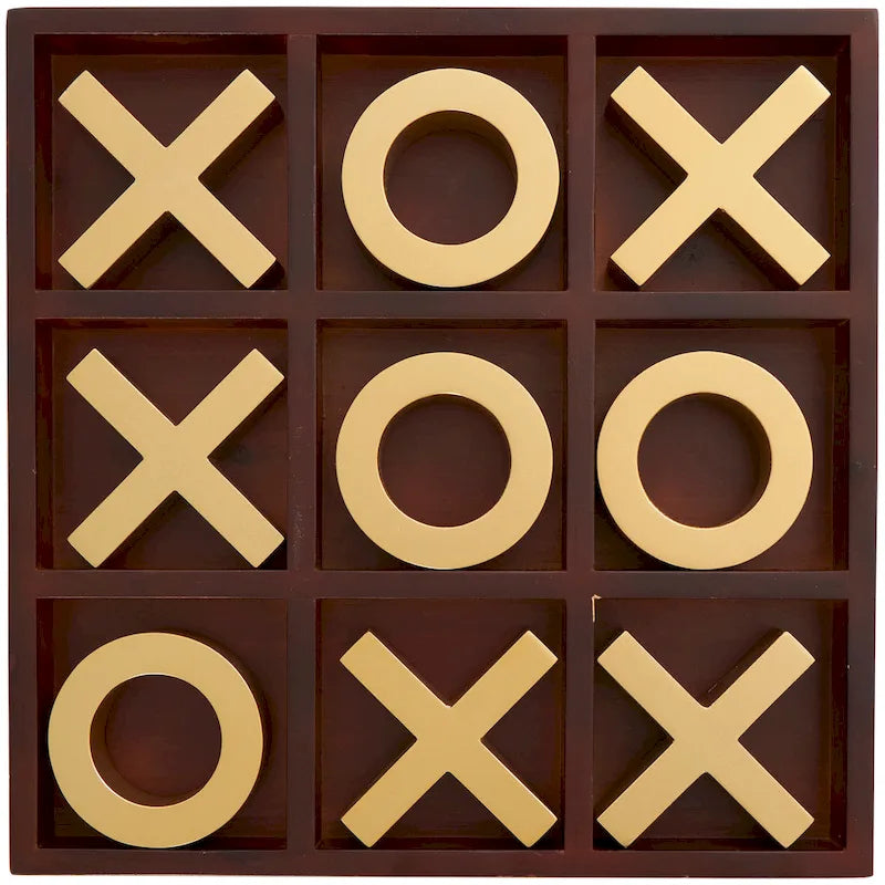Brown Wood Tic Tac Toe Game Set with Gold X and O Pieces