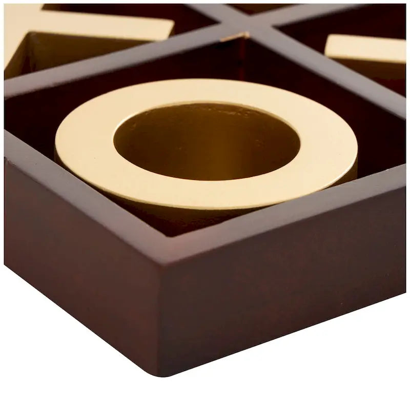Brown Wood Tic Tac Toe Game Set with Gold X and O Pieces