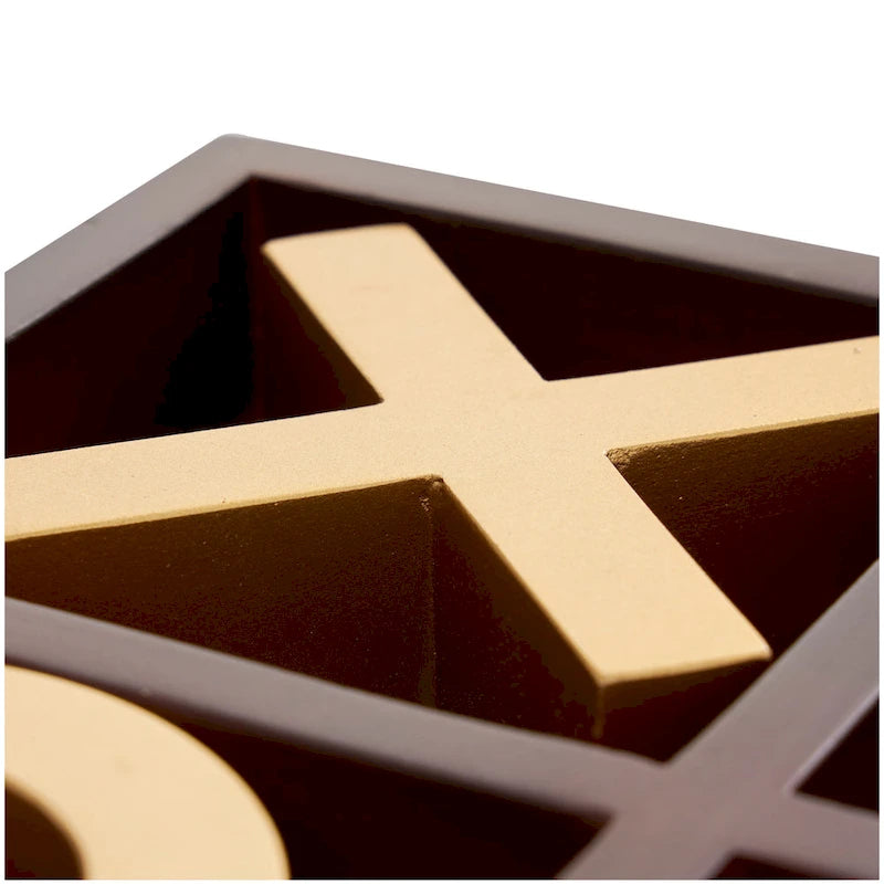 Brown Wood Tic Tac Toe Game Set with Gold X and O Pieces