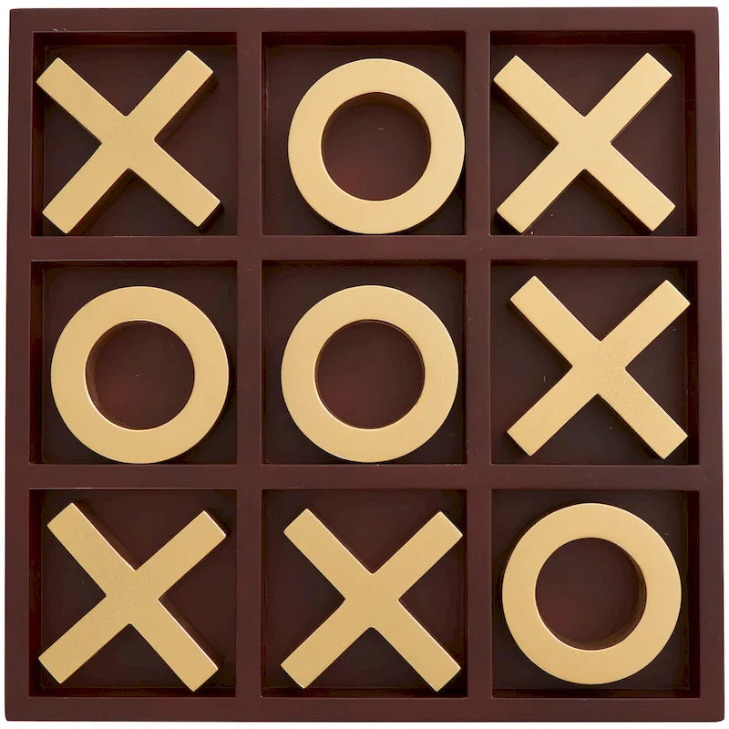 Brown Wood Tic Tac Toe Game Set with Gold X and O Pieces