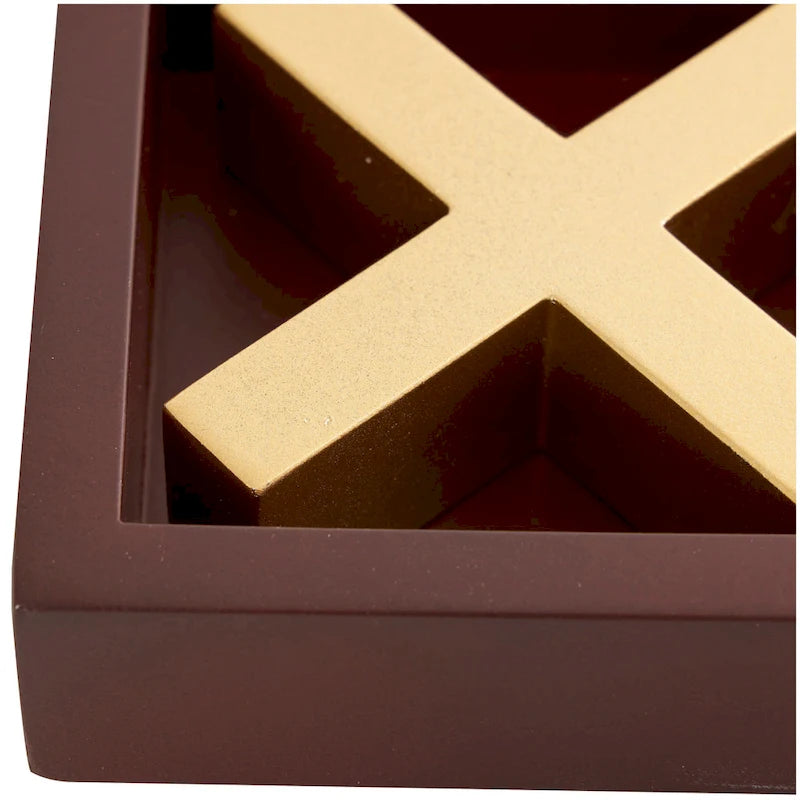 Brown Wood Tic Tac Toe Game Set with Gold X and O Pieces