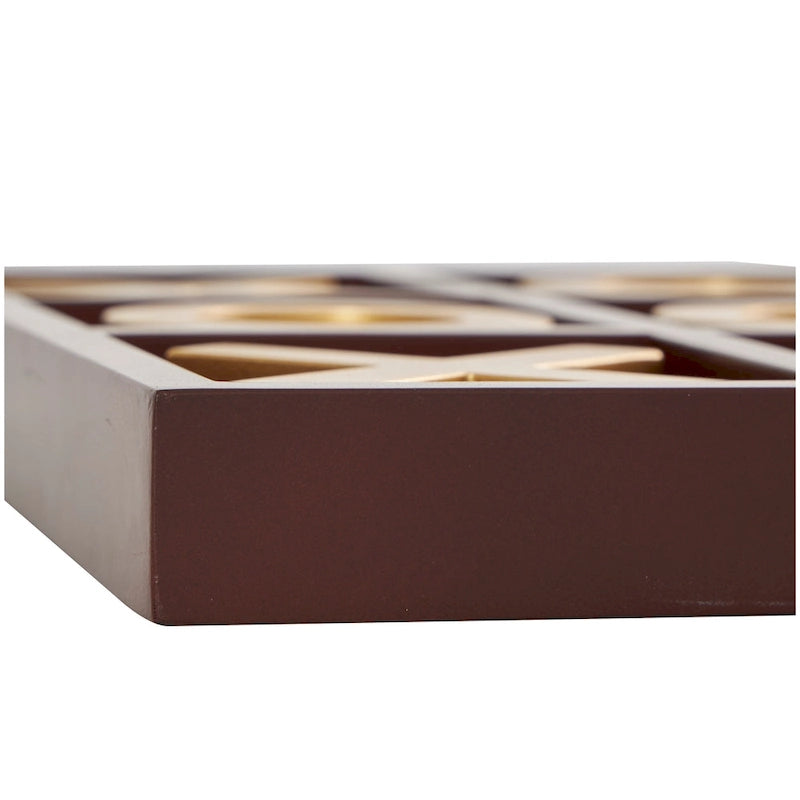 Brown Wood Tic Tac Toe Game Set with Gold X and O Pieces
