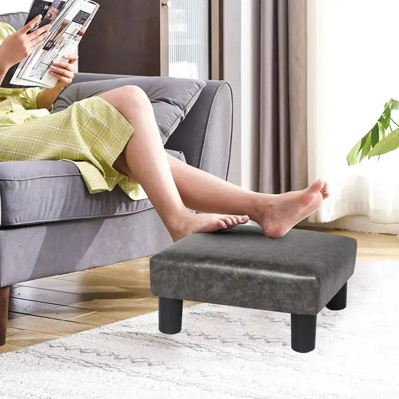 Adeco Small Footstool PU Leather Ottoman Square Footrest Stool Modern