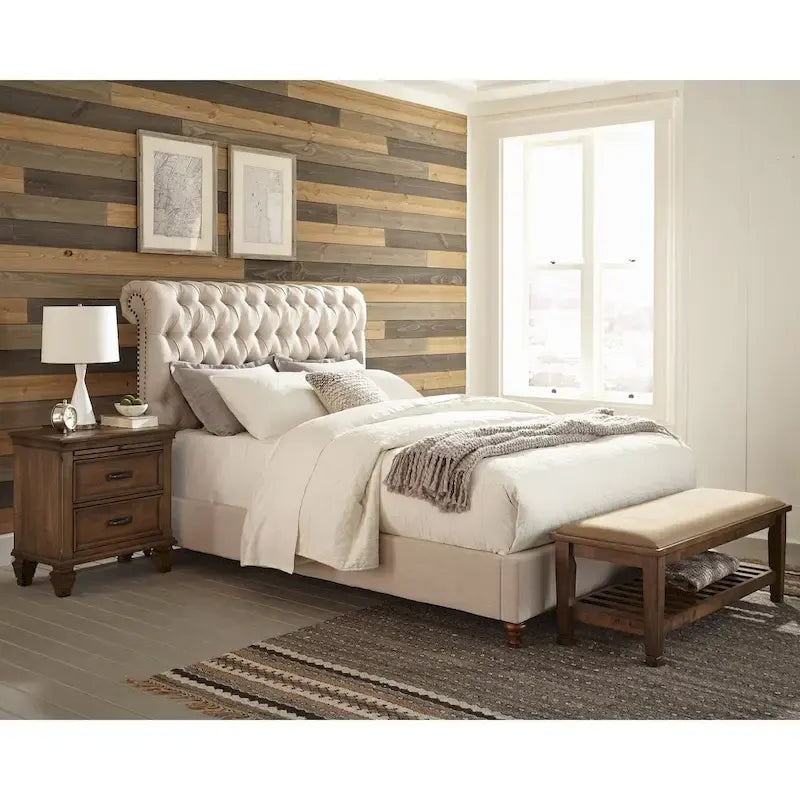 Clemence Beige and Burnished Oak 4-piece Panel Bedroom Set