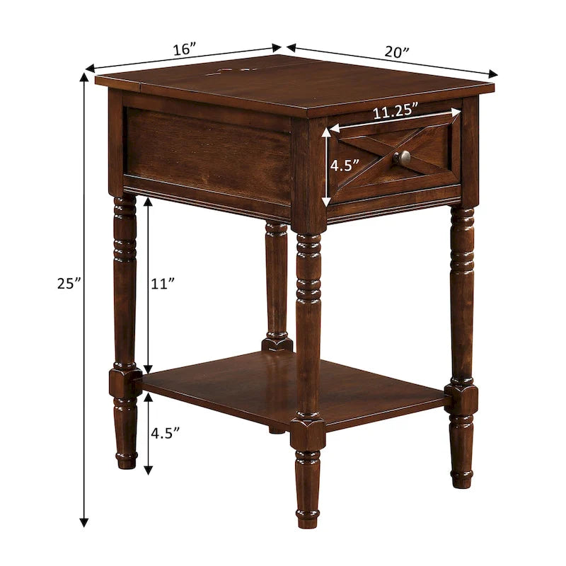 Convenience Concepts Country Oxford 1 Drawer End Table with Charging Station and Shelf