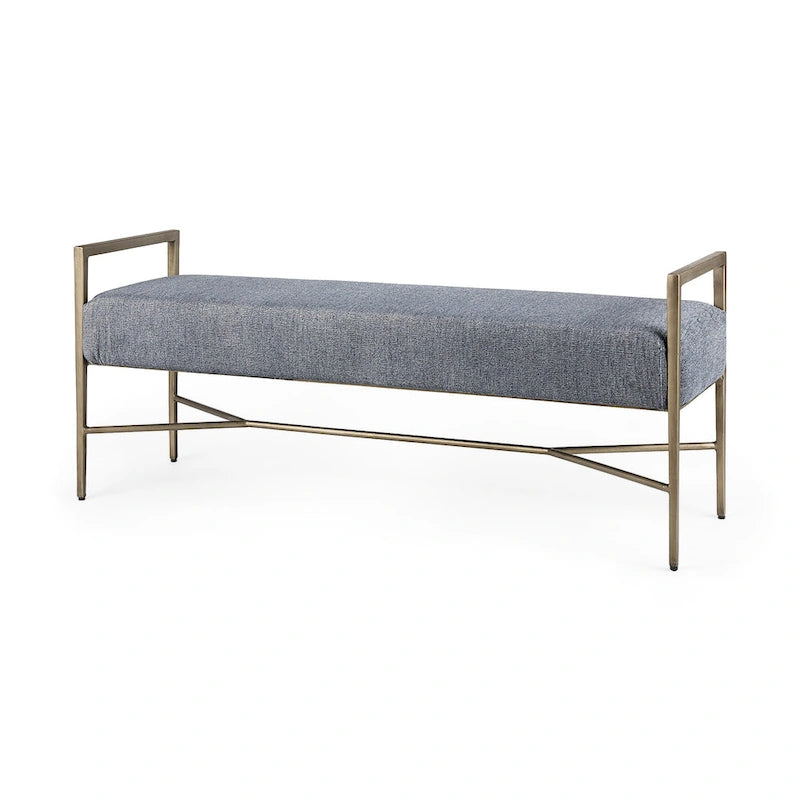 Charlotte Gray Herringbone Fabric Seat w/ Antique Nickel Metal Frame Bench