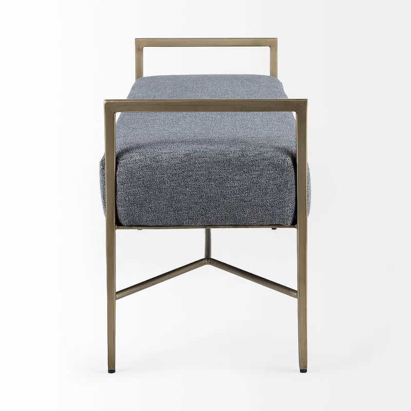Charlotte Gray Herringbone Fabric Seat w/ Antique Nickel Metal Frame Bench