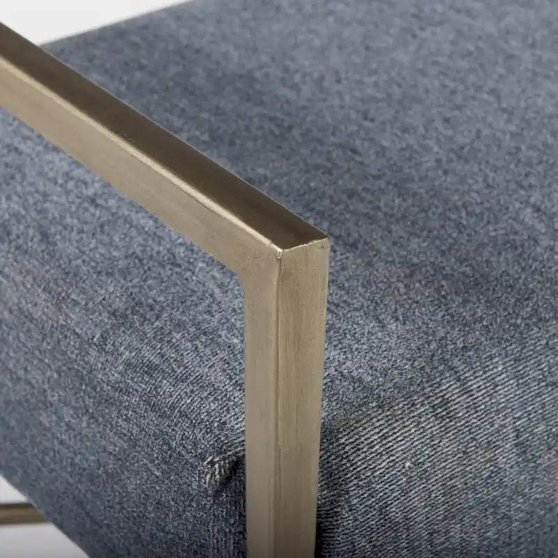 Charlotte Gray Herringbone Fabric Seat w/ Antique Nickel Metal Frame Bench