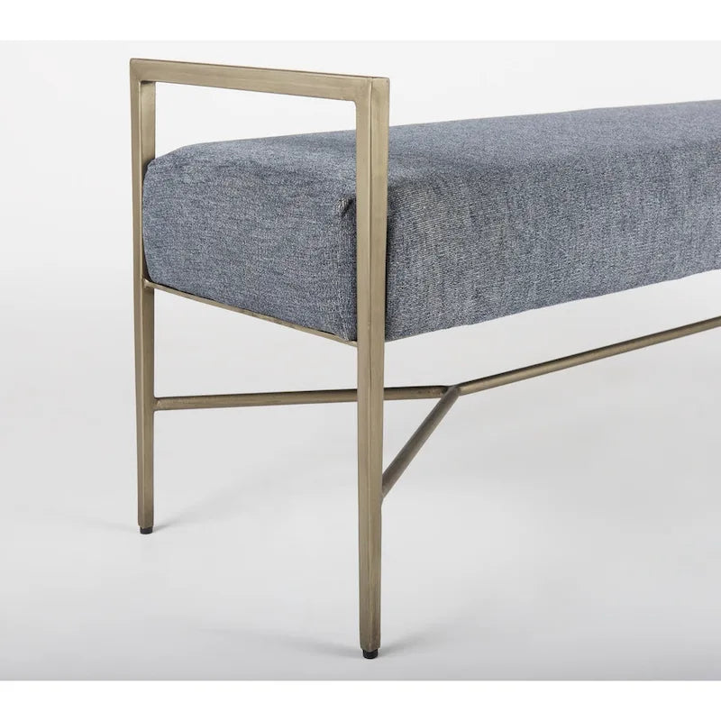 Charlotte Gray Herringbone Fabric Seat w/ Antique Nickel Metal Frame Bench