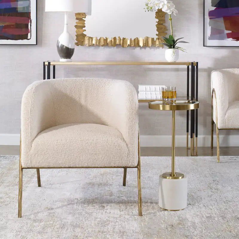 Uttermost Jacobsen Off White Shearling Accent Chair - 27W x 28.5H x 27D