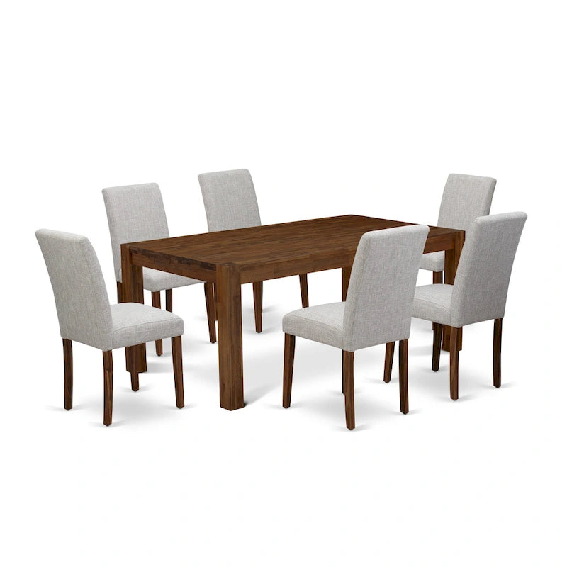 East West Furniture Dining Table Set- a Wood Kitchen Table and 4 Doeskin Linen Fabric Dining Chairs, Natural (Pieces Options)