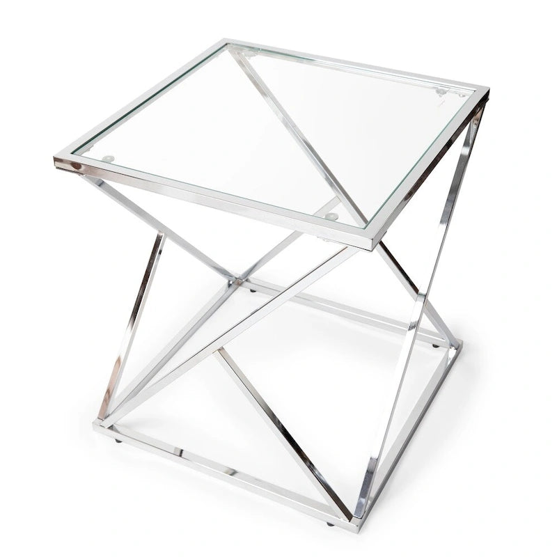Danya B. Polished Chrome Base Square End Table with Clear Glass Top