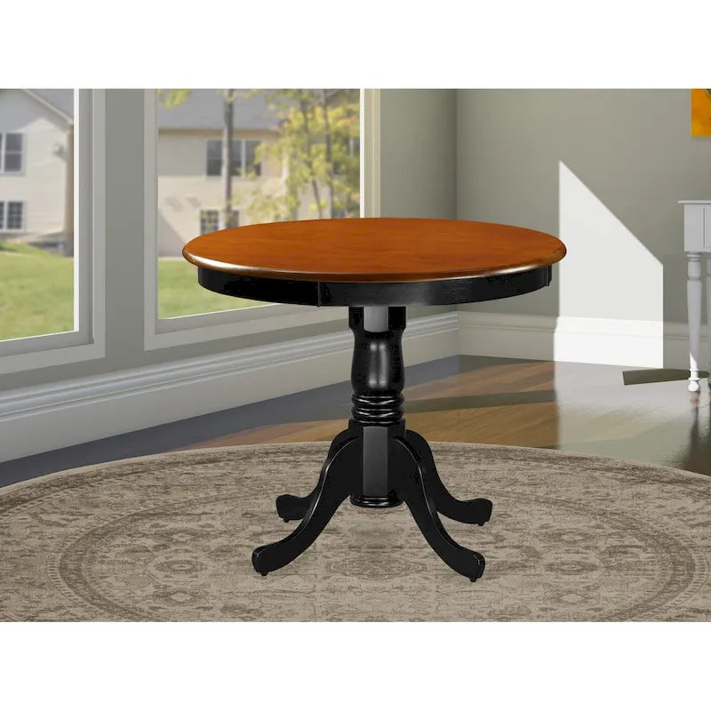 East West Furniture Kitchen Dining Table - a Round Solid Wood Table Top with Pedestal Base, 36x36 Inch, (Finish Options)