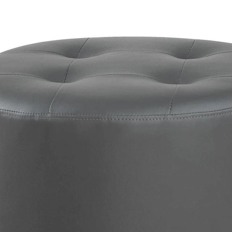 Round Leatherette Swivel Ottoman with Tufted Seat, Gray and Black