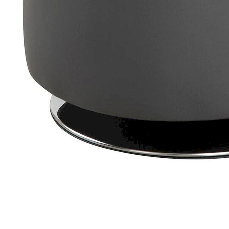 Round Leatherette Swivel Ottoman with Tufted Seat, Gray and Black