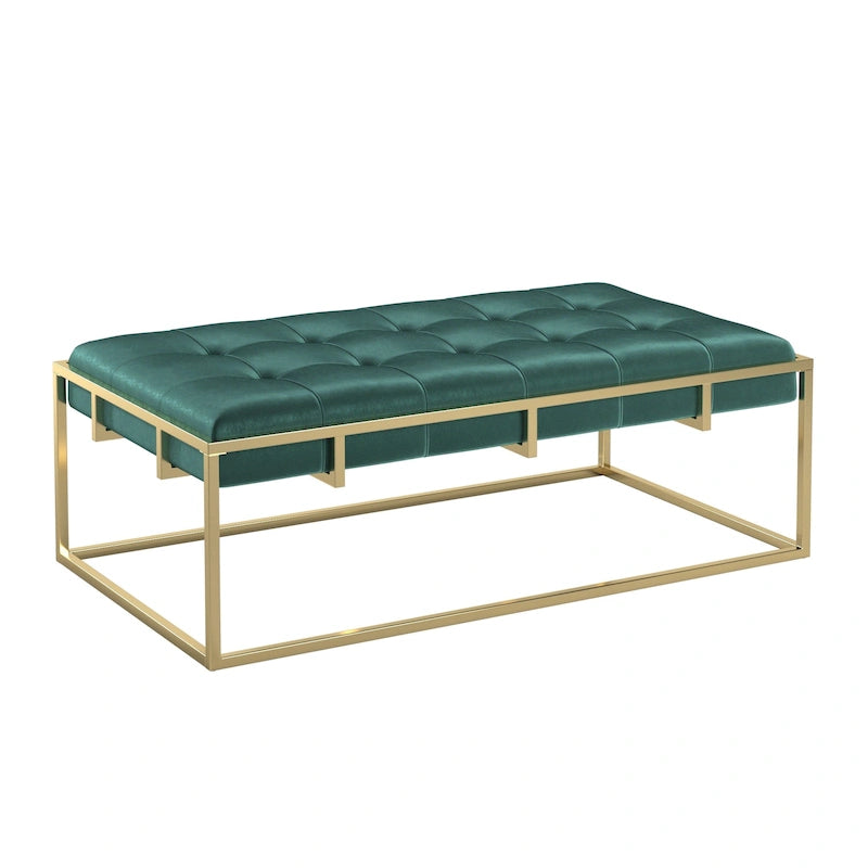 Perdita Gold Finish Velvet Rectangular Tufted Ottoman by iNSPIRE Q Bold