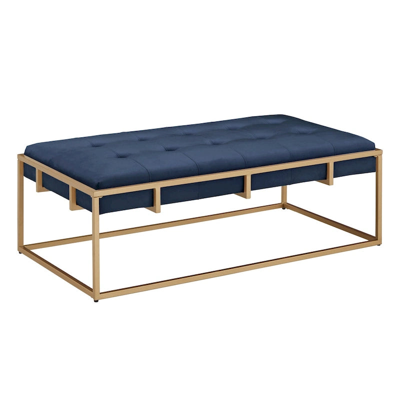 Perdita Gold Finish Velvet Rectangular Tufted Ottoman by iNSPIRE Q Bold