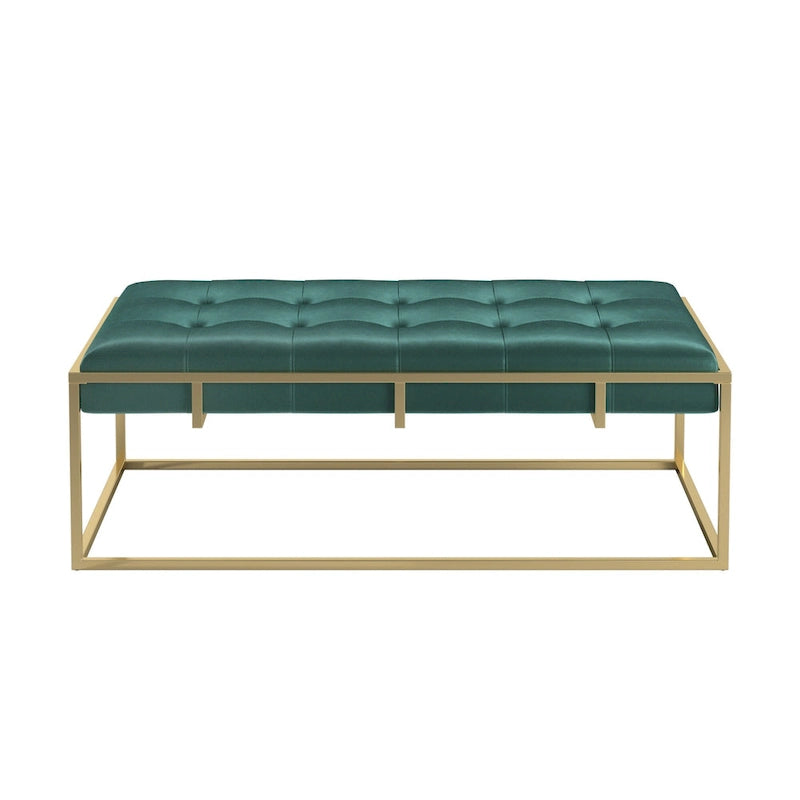 Perdita Gold Finish Velvet Rectangular Tufted Ottoman by iNSPIRE Q Bold
