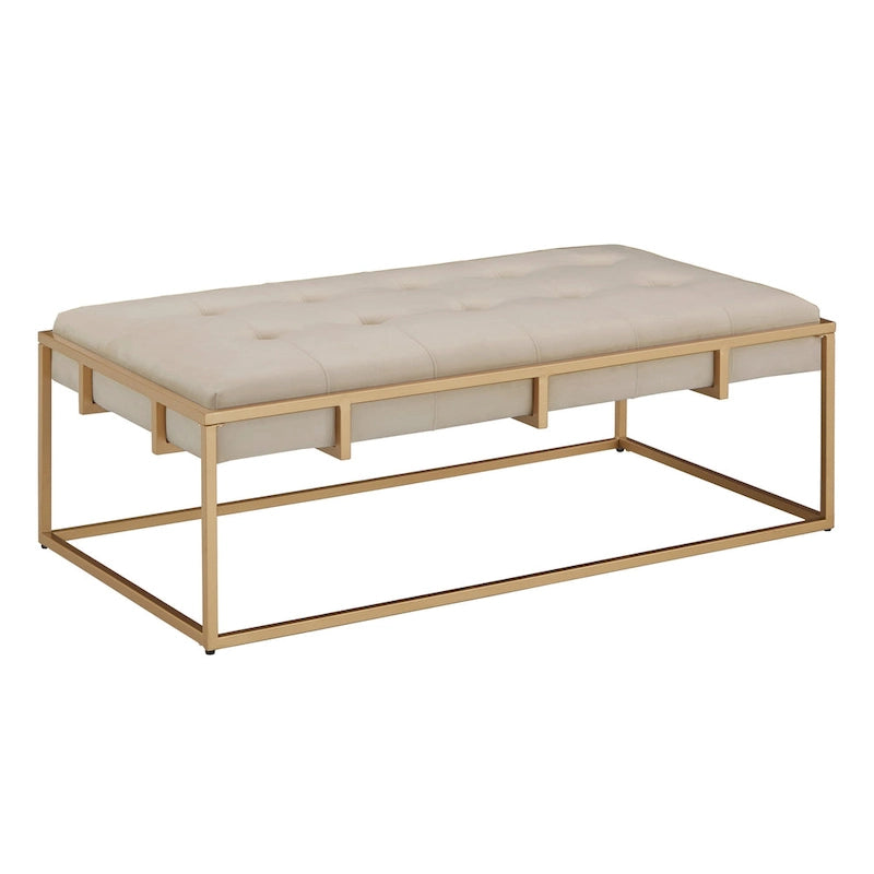Perdita Gold Finish Velvet Rectangular Tufted Ottoman by iNSPIRE Q Bold