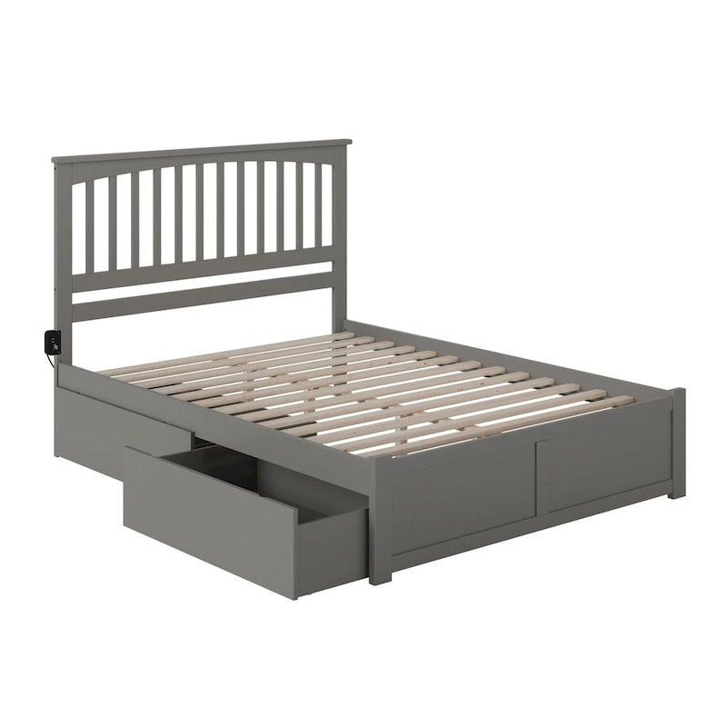 Mission King Platform Bed with 2 Drawers in Grey