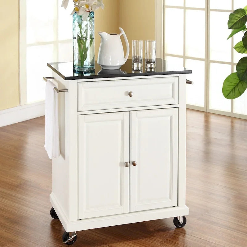 Crosley White Finish/Solid Black Granite Top Kitchen Cart/Island - 18d x 31w x 35.5h