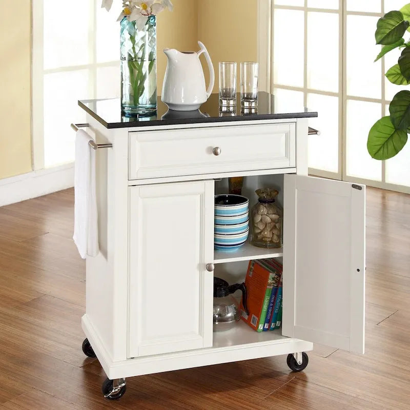 Crosley White Finish/Solid Black Granite Top Kitchen Cart/Island - 18d x 31w x 35.5h