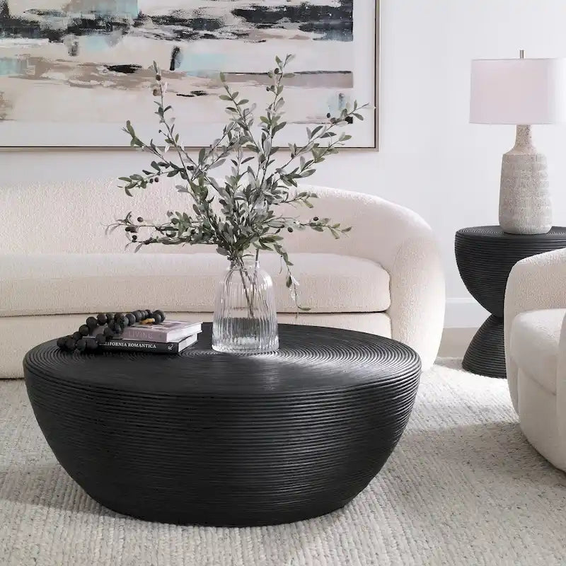 Uttermost Bongo Black Rattan Coffee Table - 44W x 16H x 44D