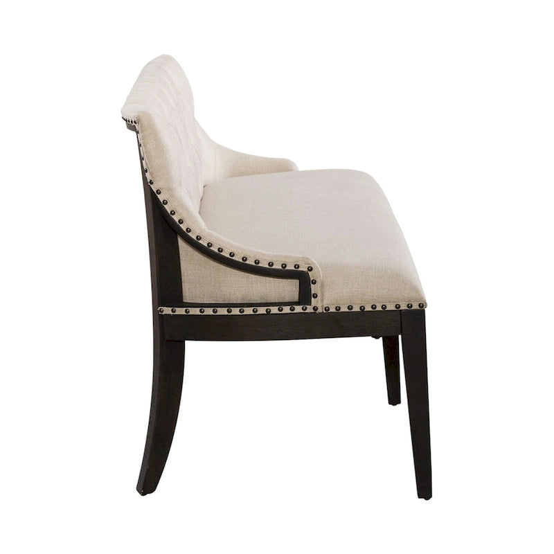 Americana Farmhouse Black Upholstered Shelter Dining Bench