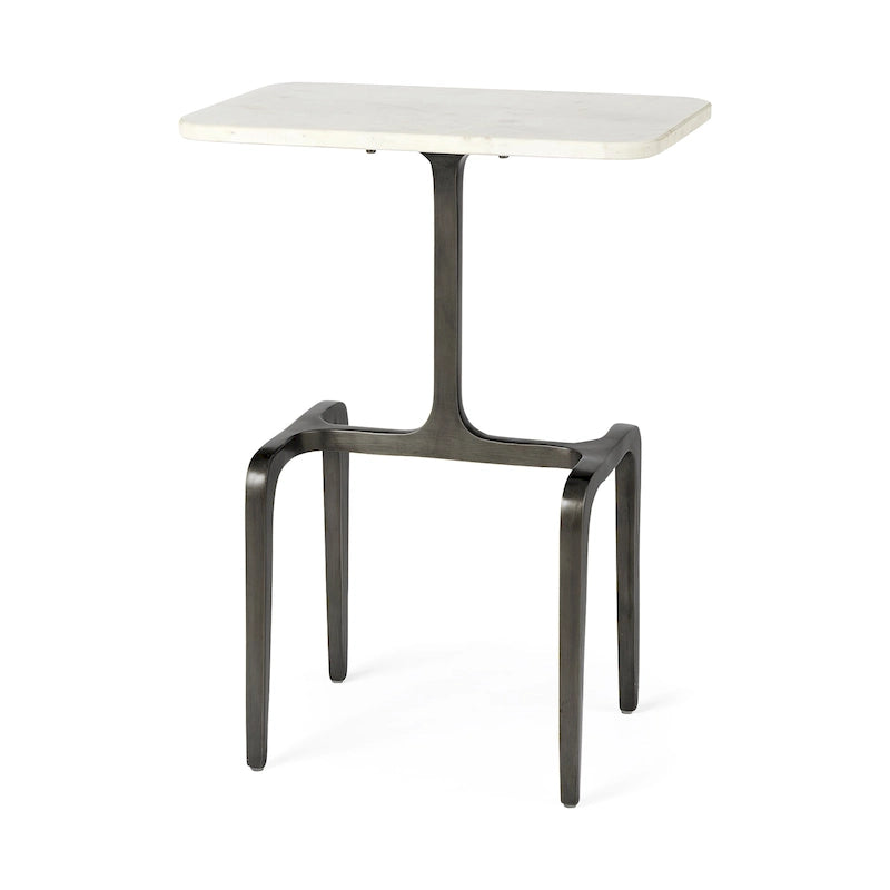Preston White Marble Top w/Gold Metal Base Rectangular Accent Table - 17.3L x 11.3W x 22.8H
