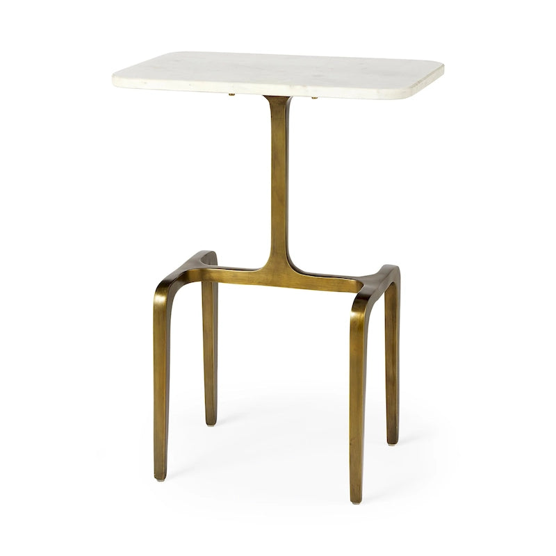 Preston White Marble Top w/Gold Metal Base Rectangular Accent Table - 17.3L x 11.3W x 22.8H
