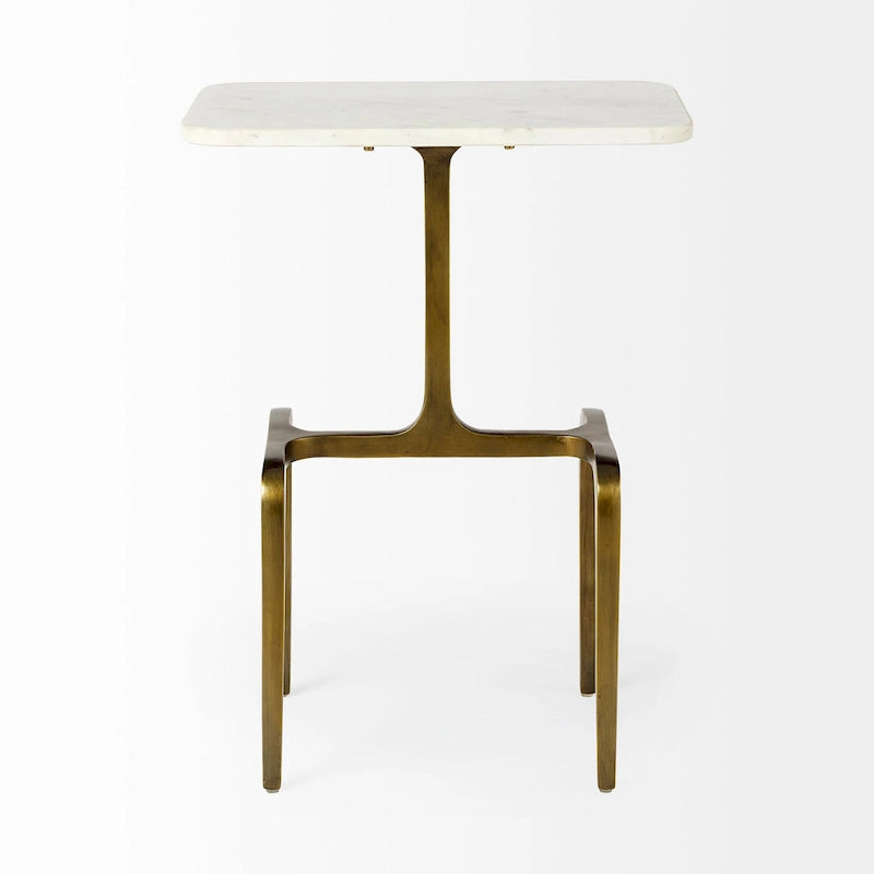 Preston White Marble Top w/Gold Metal Base Rectangular Accent Table - 17.3L x 11.3W x 22.8H