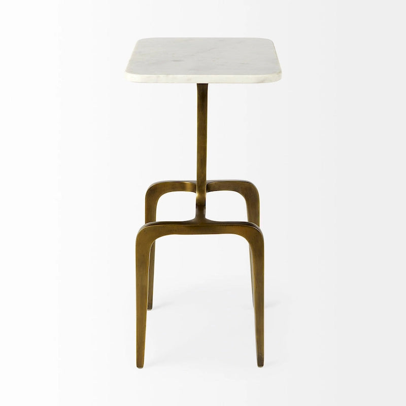 Preston White Marble Top w/Gold Metal Base Rectangular Accent Table - 17.3L x 11.3W x 22.8H