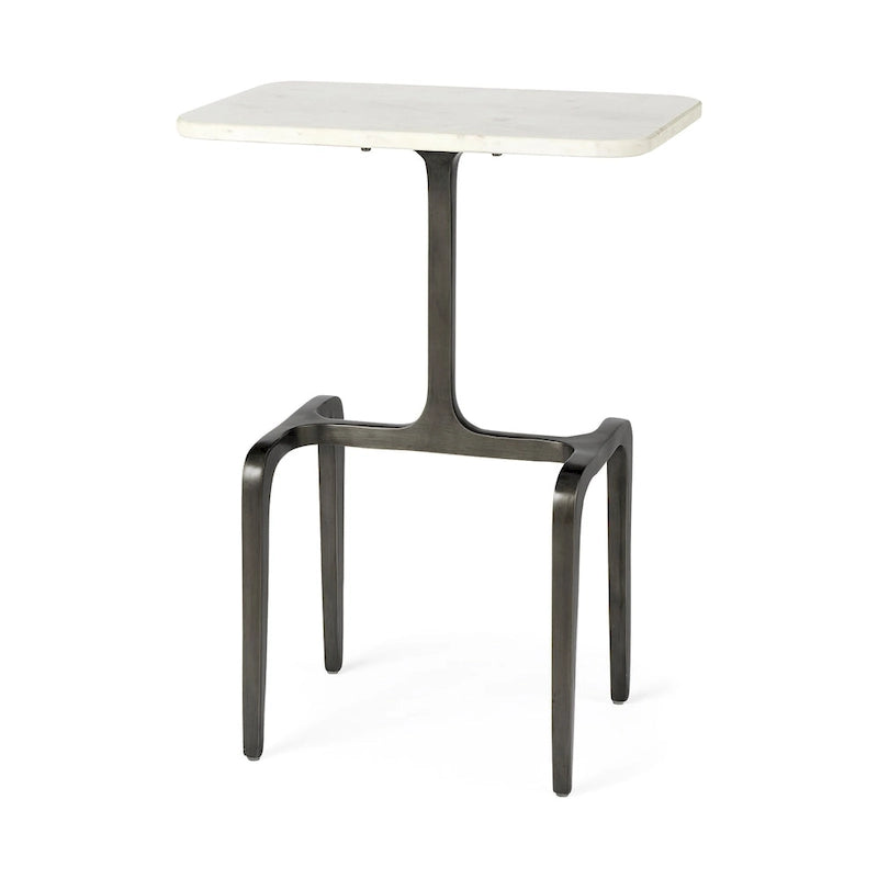 Preston White Marble Top w/Gold Metal Base Rectangular Accent Table - 17.3L x 11.3W x 22.8H