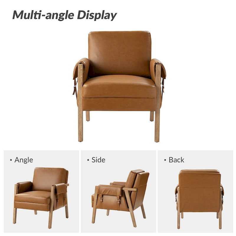 Olivia Farmhouse Faux Leather Accent Chair with Solid Wood Legs Sets of 2 by HULALA HOME