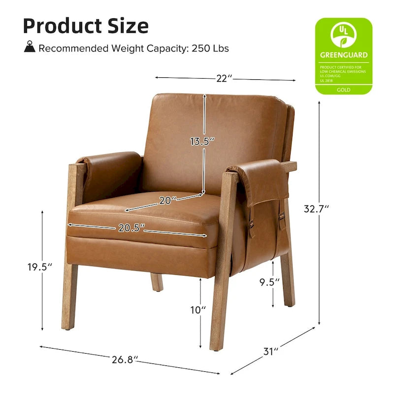 Olivia Farmhouse Faux Leather Accent Chair with Solid Wood Legs Sets of 2 by HULALA HOME