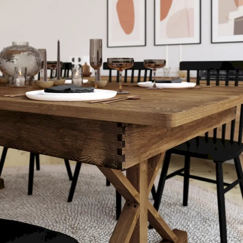 7' x 40 Rectangular Antique Rustic Solid Pine Folding Dining Table