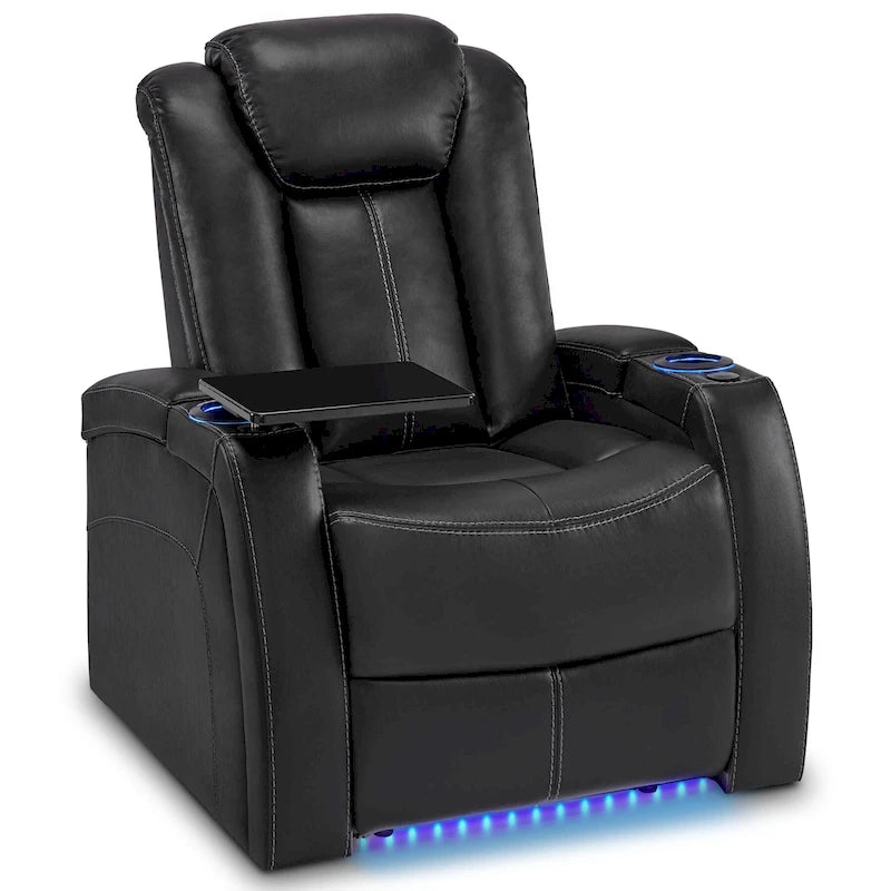 MCombo Power Recliner Chair, Home Theater Seating with Adjustable Headrest and Tray Table, Breathable Leather HTS422