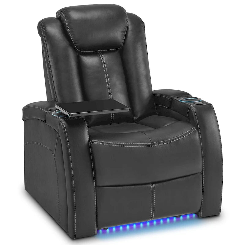 MCombo Power Recliner Chair, Home Theater Seating with Adjustable Headrest and Tray Table, Breathable Leather HTS422