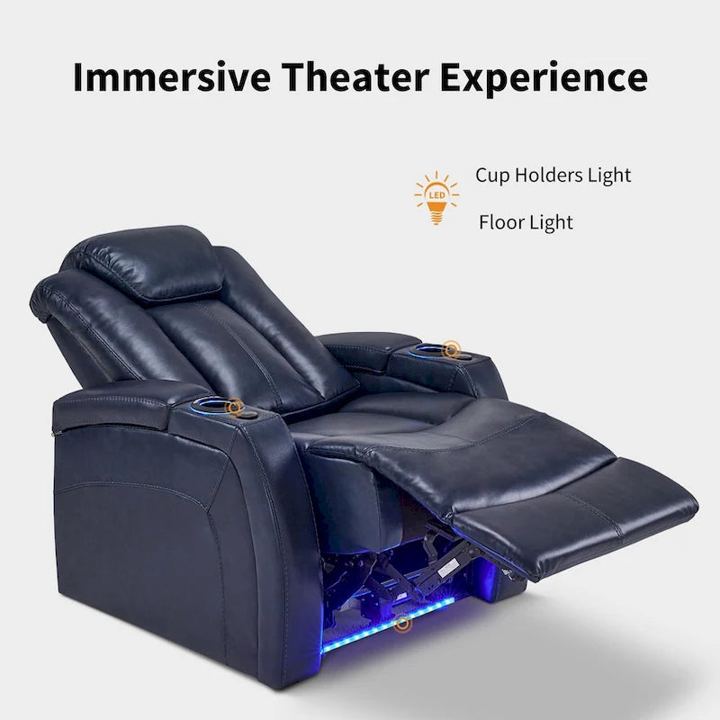 MCombo Power Recliner Chair, Home Theater Seating with Adjustable Headrest and Tray Table, Breathable Leather HTS422