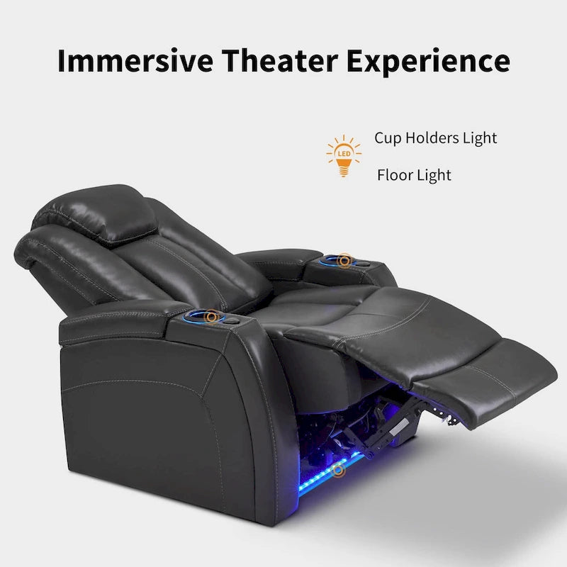 MCombo Power Recliner Chair, Home Theater Seating with Adjustable Headrest and Tray Table, Breathable Leather HTS422